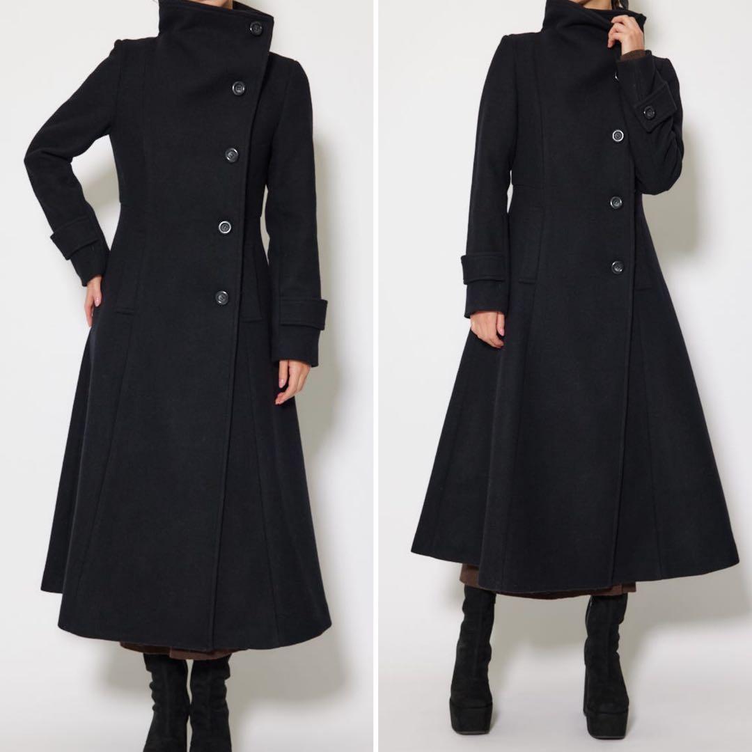 rienda 25 オーバーネックシンデレララインコート ロングコート　ブラック