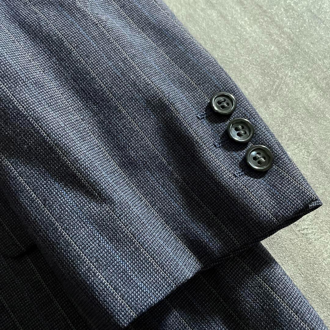 極上ウール 青灰 ストライプ ヴィンテージスーツ × HERMESネクタイコーデ