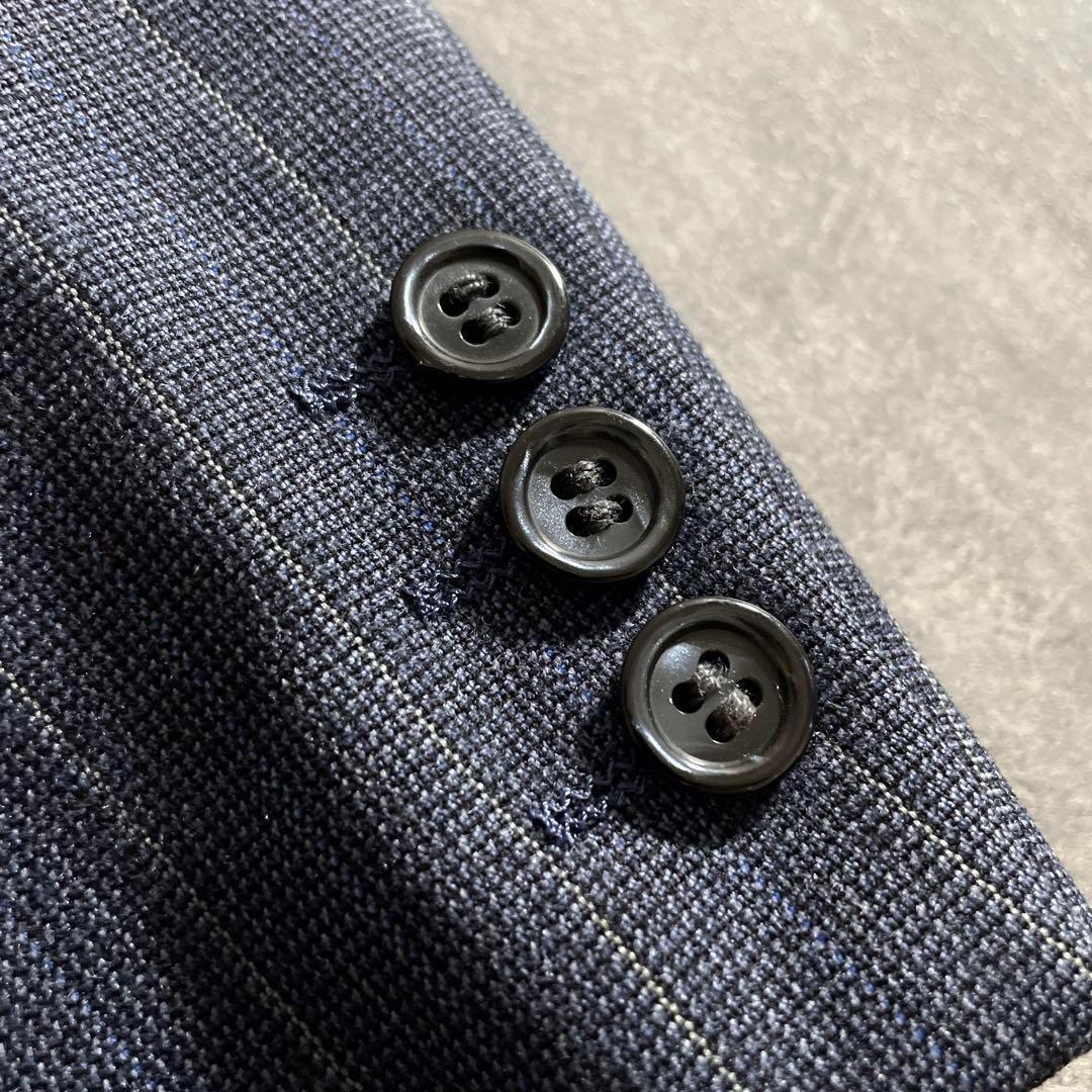 極上ウール 青灰 ストライプ ヴィンテージスーツ × HERMESネクタイコーデ