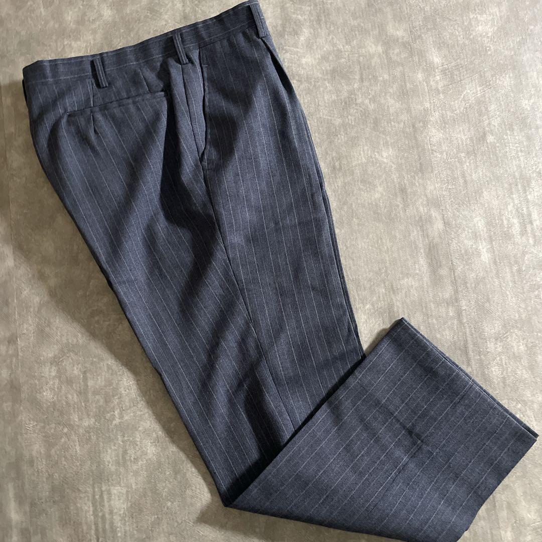 極上ウール 青灰 ストライプ ヴィンテージスーツ × HERMESネクタイコーデ