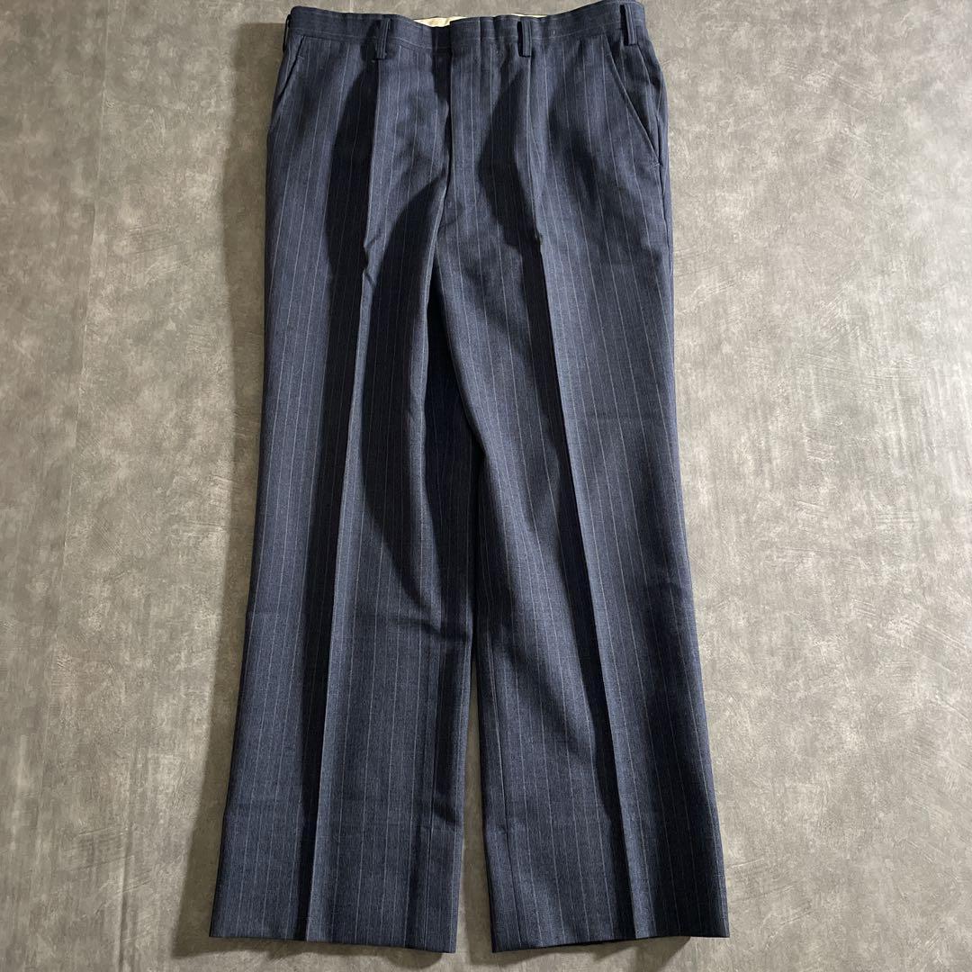 極上ウール 青灰 ストライプ ヴィンテージスーツ × HERMESネクタイコーデ