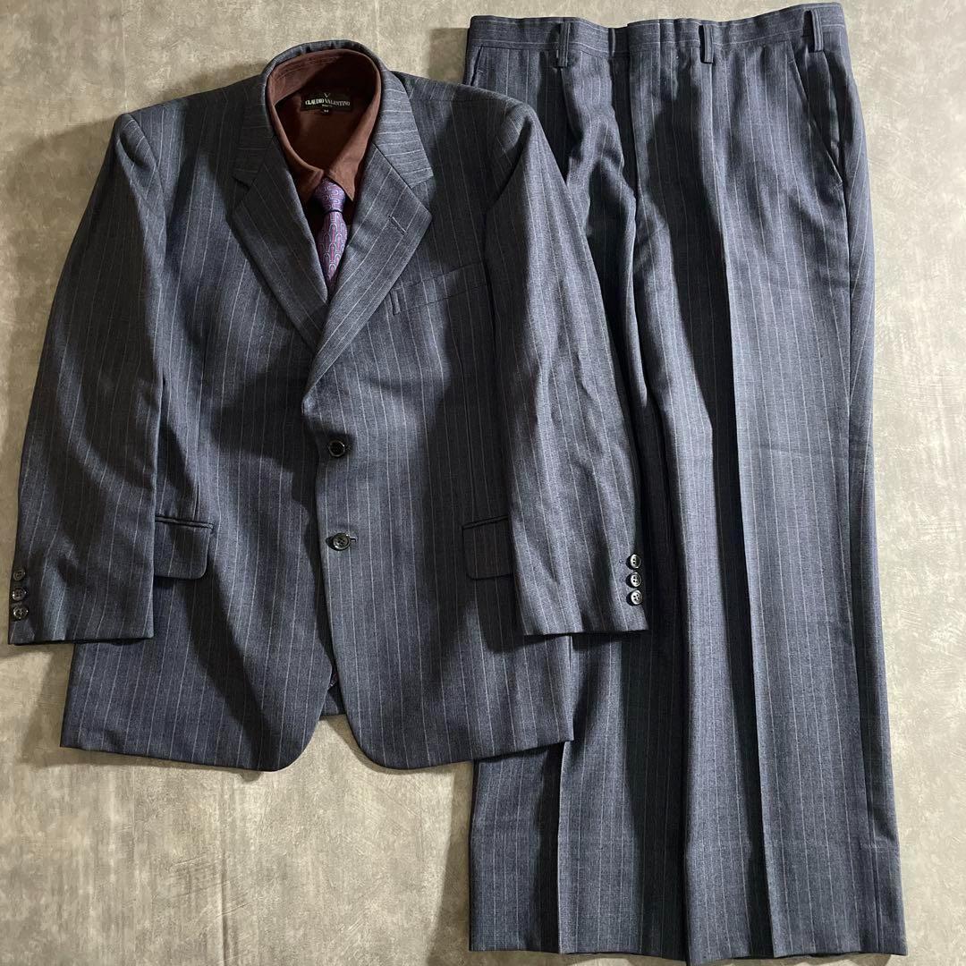 極上ウール 青灰 ストライプ ヴィンテージスーツ × HERMESネクタイコーデ