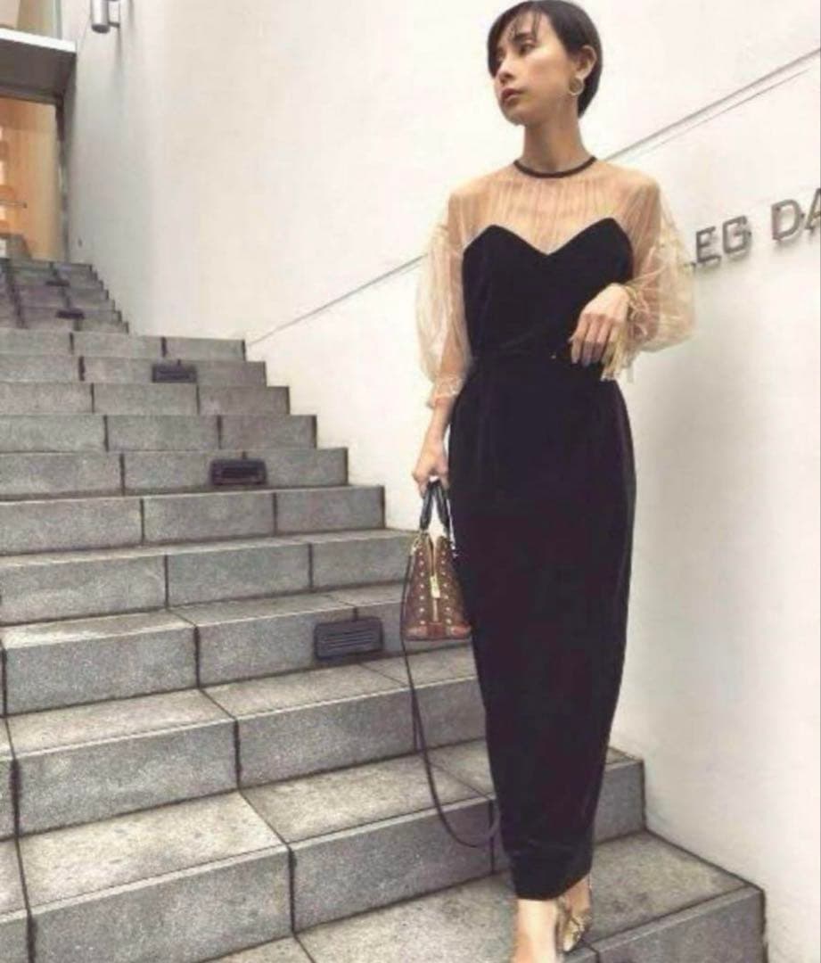 AMERI VINTAGE♢TULLE SLEEVE TIGHT DRESS♢s