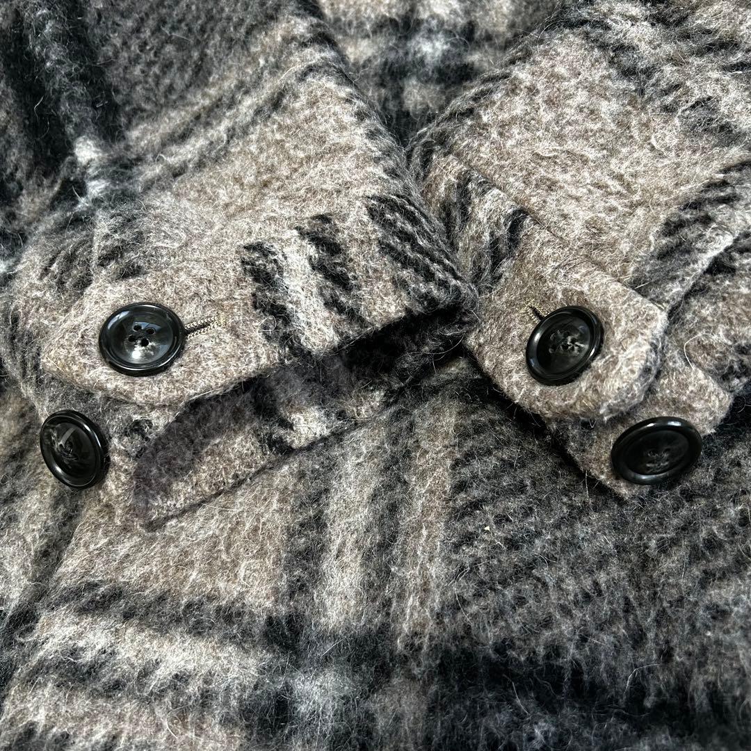 ビームスボーイ スライバーニット タータンチェック ノーカラーコート