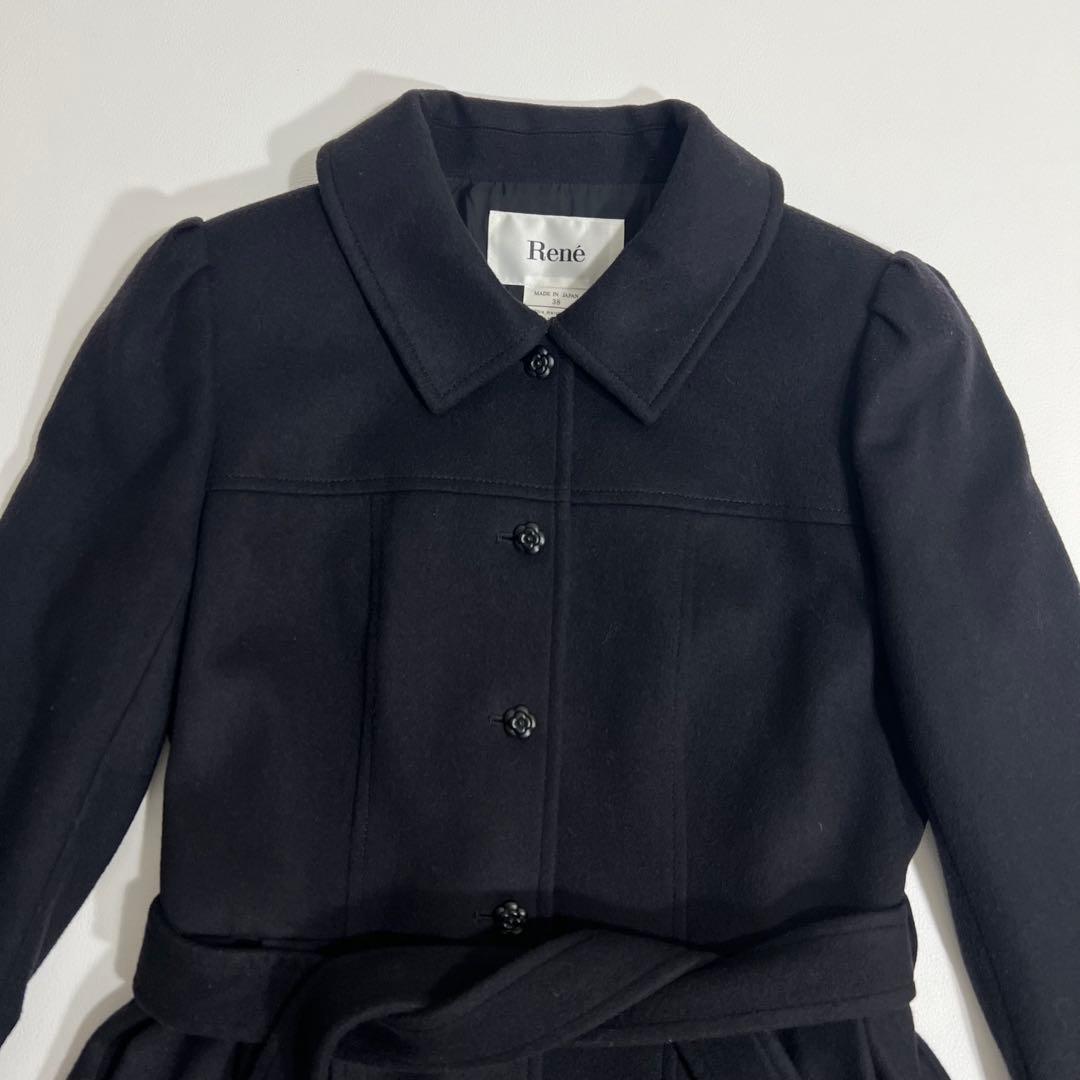 美品　Rene ルネ　ロングコート　カシミヤ混　カメリアボタン　TISSUE