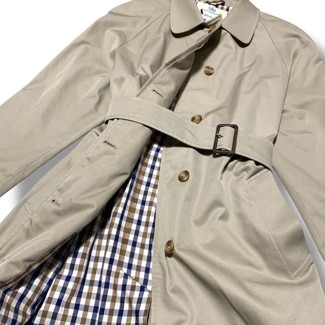 アクアスキュータム　英国製　チェック　ステンカラーコート ベージュ　比翼　XL