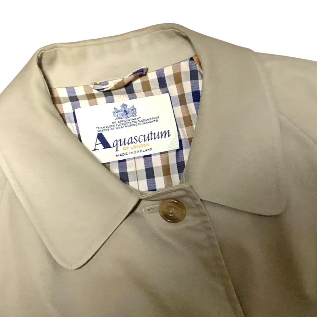 アクアスキュータム　英国製　チェック　ステンカラーコート ベージュ　比翼　XL