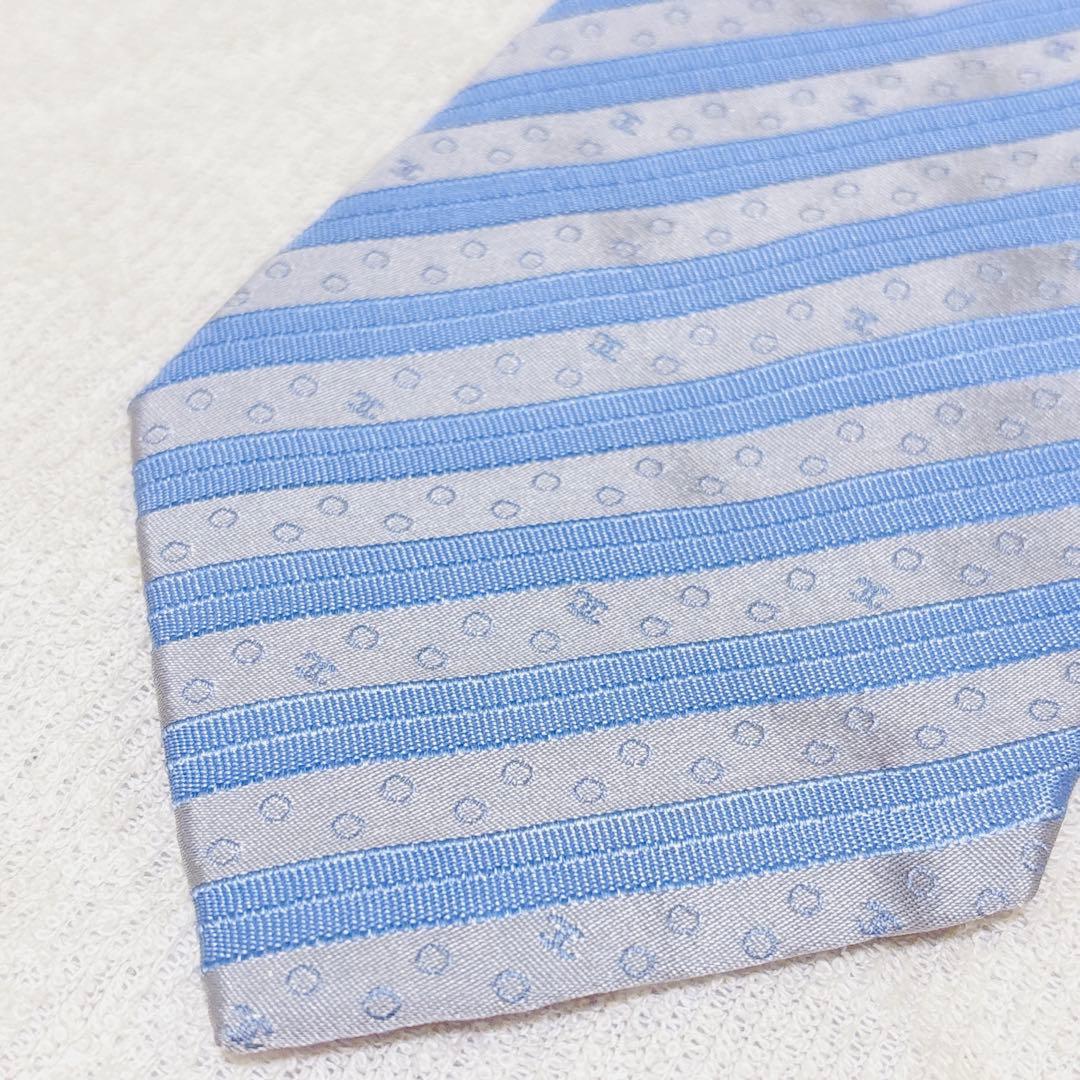 新品級 CHANEL シャネル ココマーク CC 総柄 ネクタイ シルバー 水色