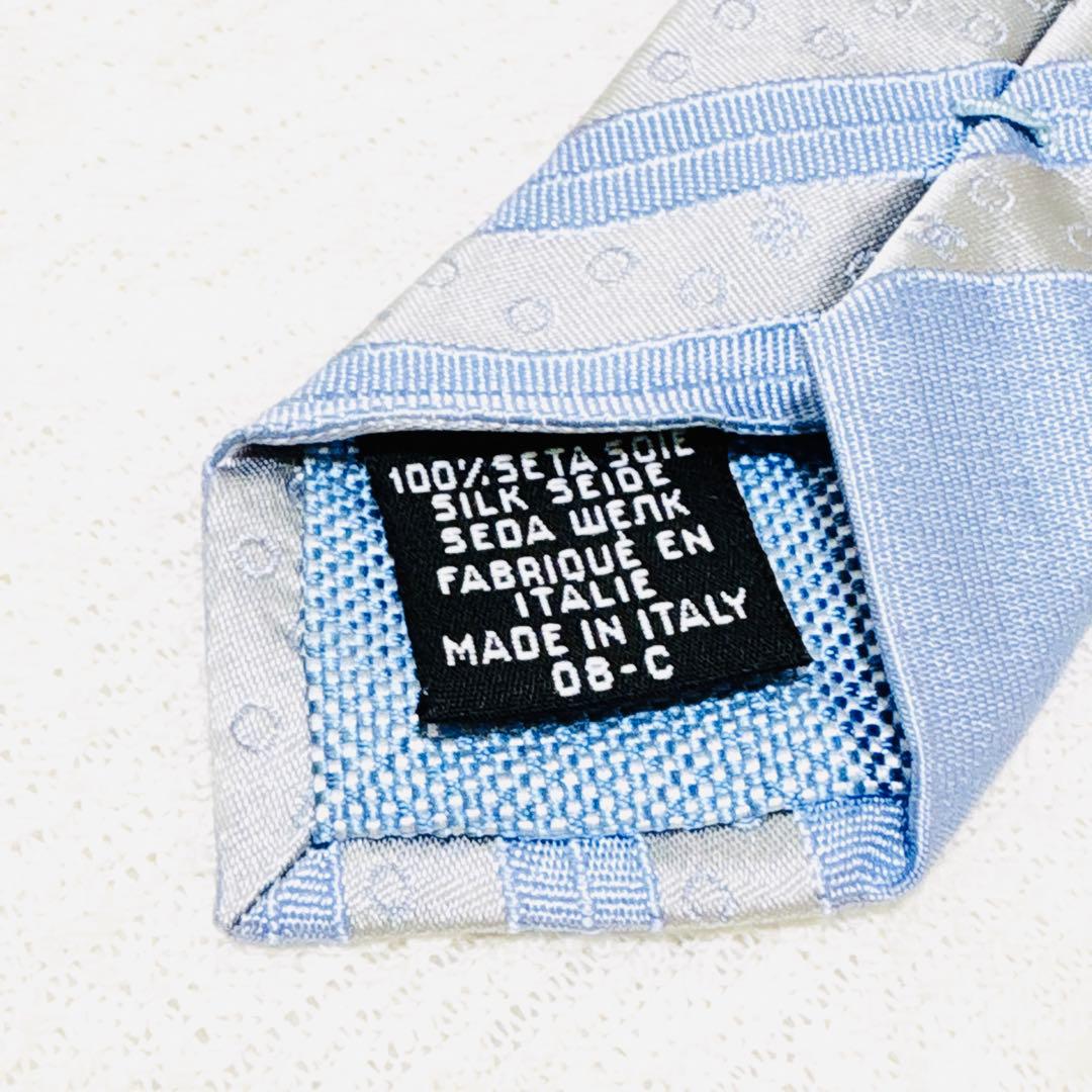 新品級 CHANEL シャネル ココマーク CC 総柄 ネクタイ シルバー 水色