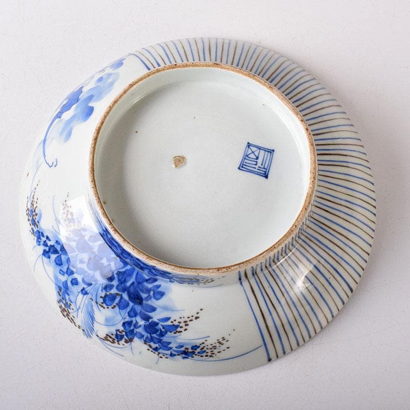 k8t　伊万里焼　古伊万里　染付　乱線草兎花文　高台皿　7692