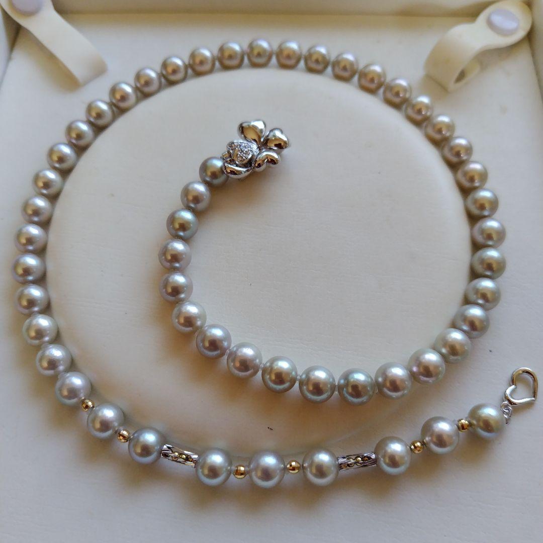 アコヤ真珠シルバーグレーの、3WAYネックレス