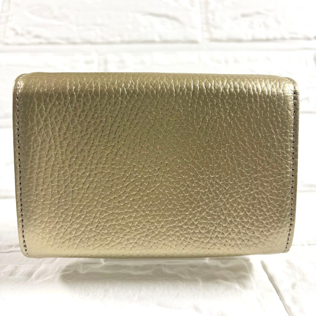【未使用級】デンハマノ　レザー リトロ　王冠 二つ折り財布 ゴールド