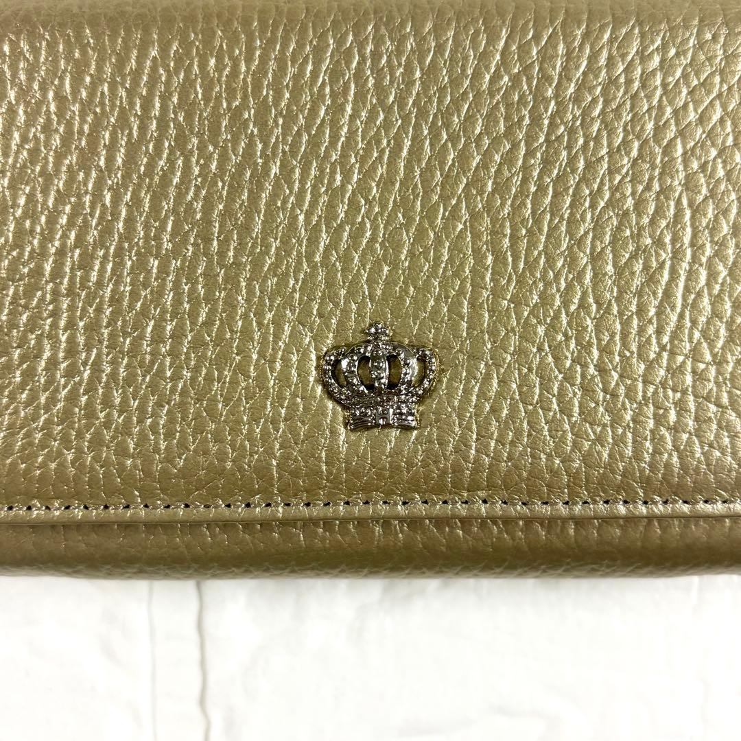 【未使用級】デンハマノ　レザー リトロ　王冠 二つ折り財布 ゴールド