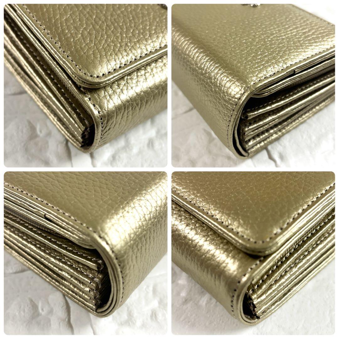 【未使用級】デンハマノ　レザー リトロ　王冠 二つ折り財布 ゴールド