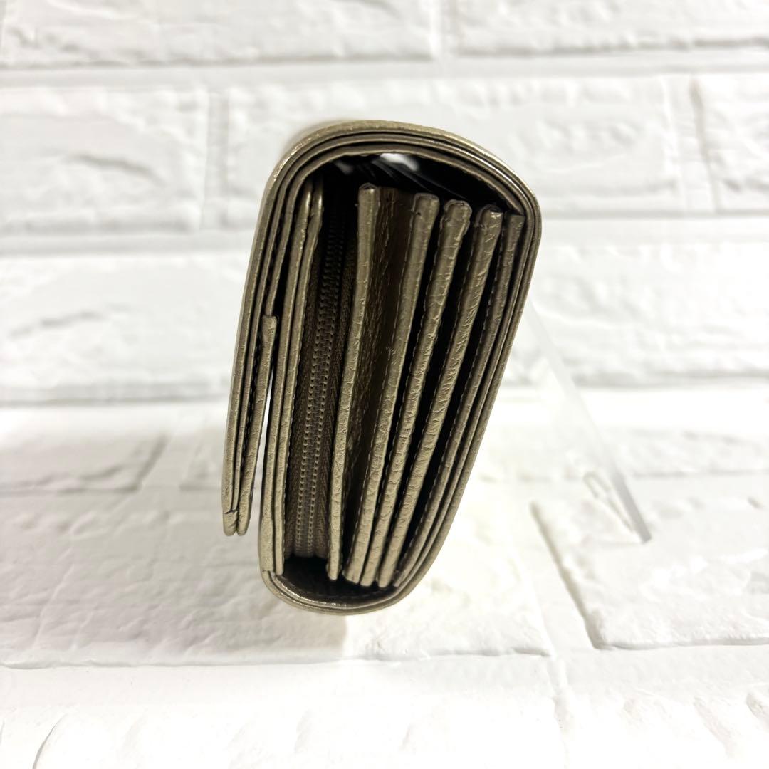 【未使用級】デンハマノ　レザー リトロ　王冠 二つ折り財布 ゴールド