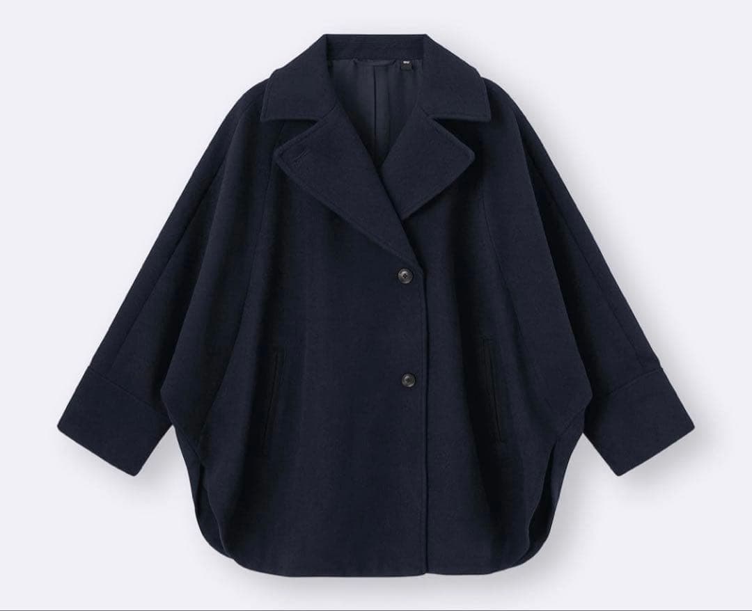 新品】GU コージーメルトンケープコート L メルトン コート ケープ ネイビー