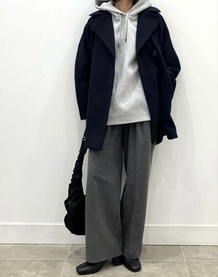 新品】GU コージーメルトンケープコート L メルトン コート ケープ ネイビー