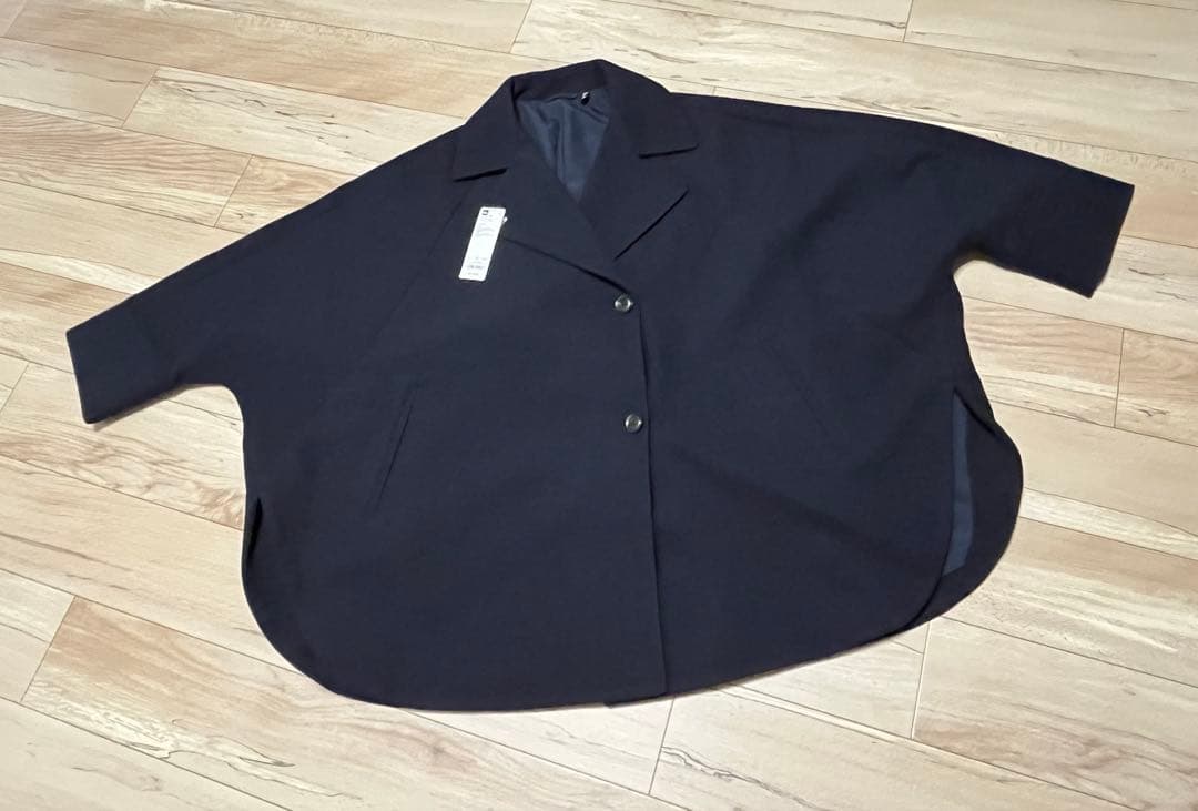 新品】GU コージーメルトンケープコート L メルトン コート ケープ ネイビー