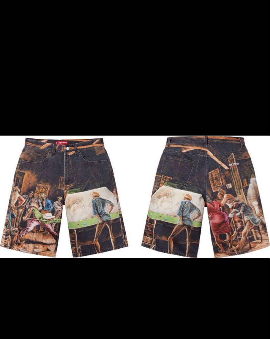 シュプリームアートプリント デニムショートパンツ