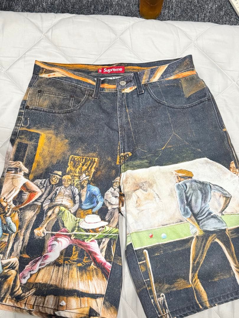 シュプリームアートプリント デニムショートパンツ