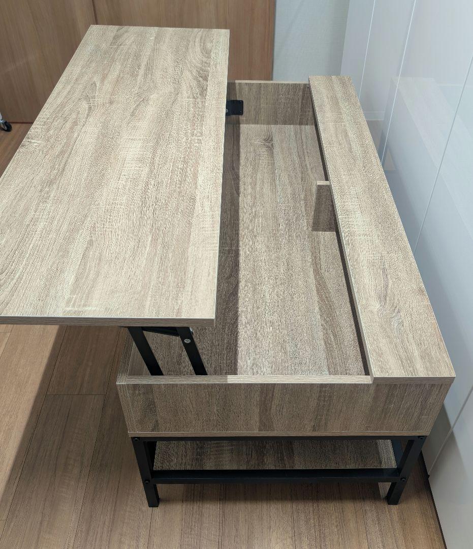 ※１週間限定値下げ※【組立済】リフトアップテーブル 収納付き 113cm