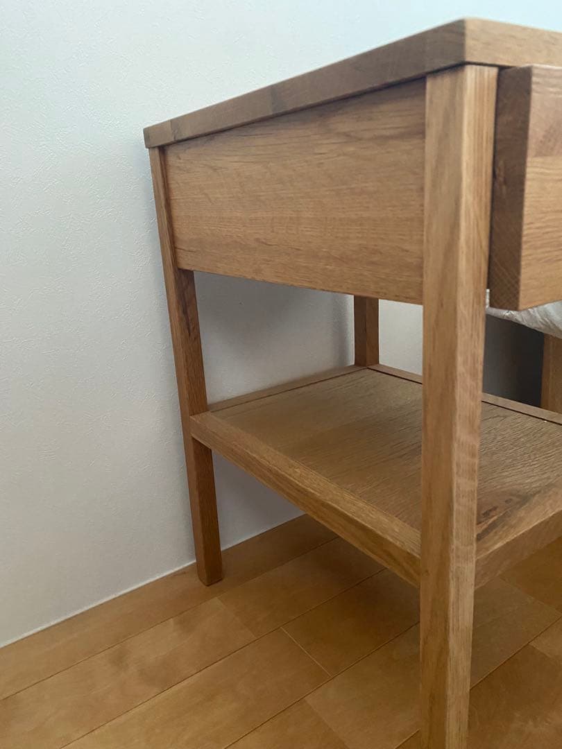 関家具　無印良品風オーク材サイドテーブルナイトテーブル ナイトチェストカスト美品