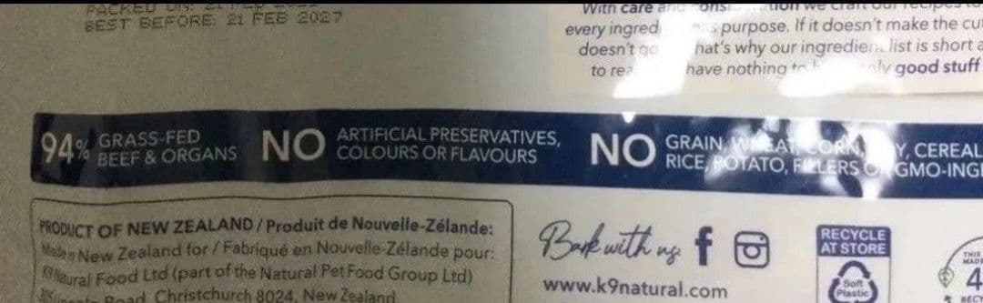 2袋 K9ナチュラル(K9 Natural) ビーフフィースト500g