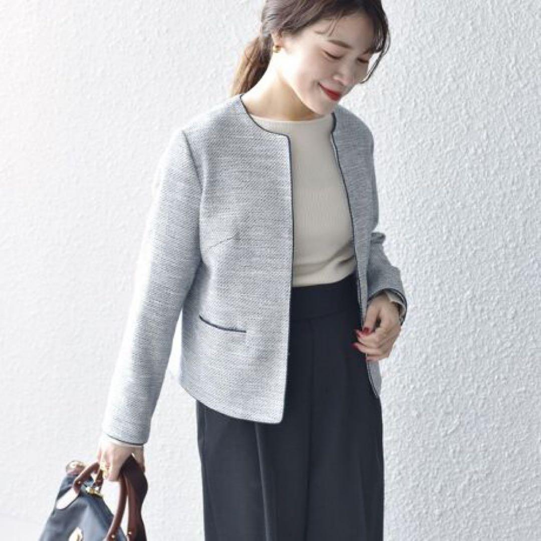 ships シップス ツイードノーカラージャケット　36