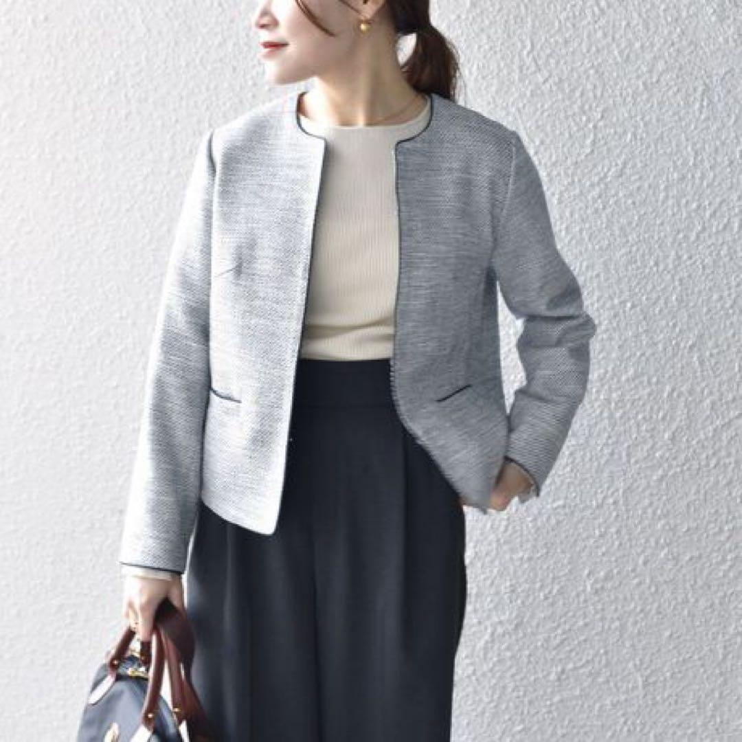 ships シップス ツイードノーカラージャケット　36