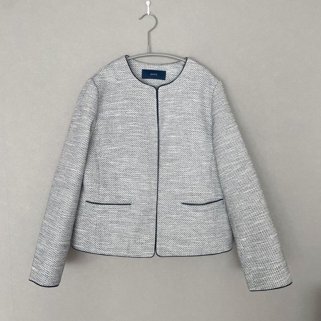 ships シップス ツイードノーカラージャケット　36