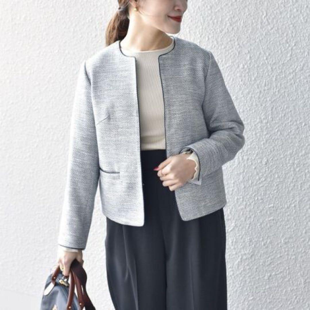 ships シップス ツイードノーカラージャケット　36