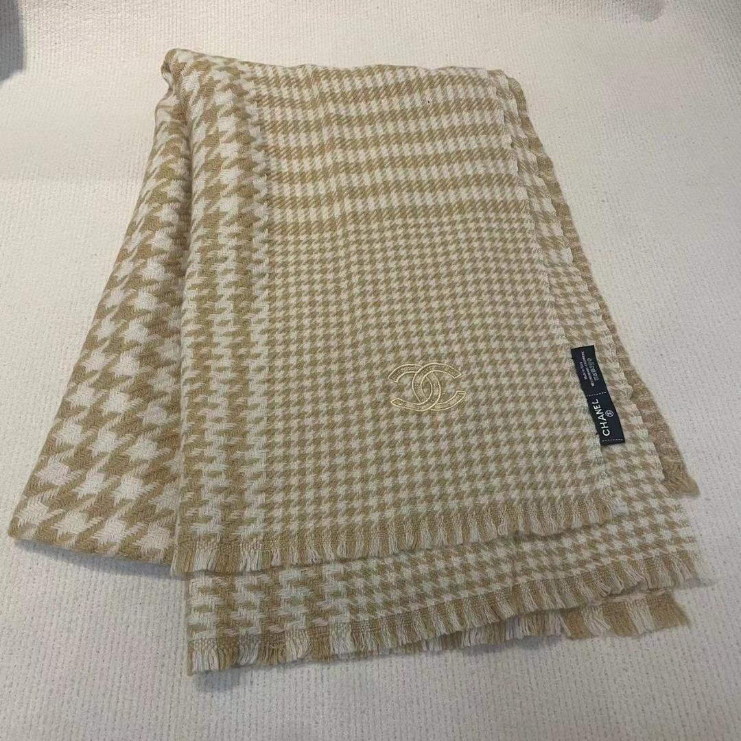 【極美品】CHANEL シャネル マフラー ストール カシミヤ混 千鳥格子柄