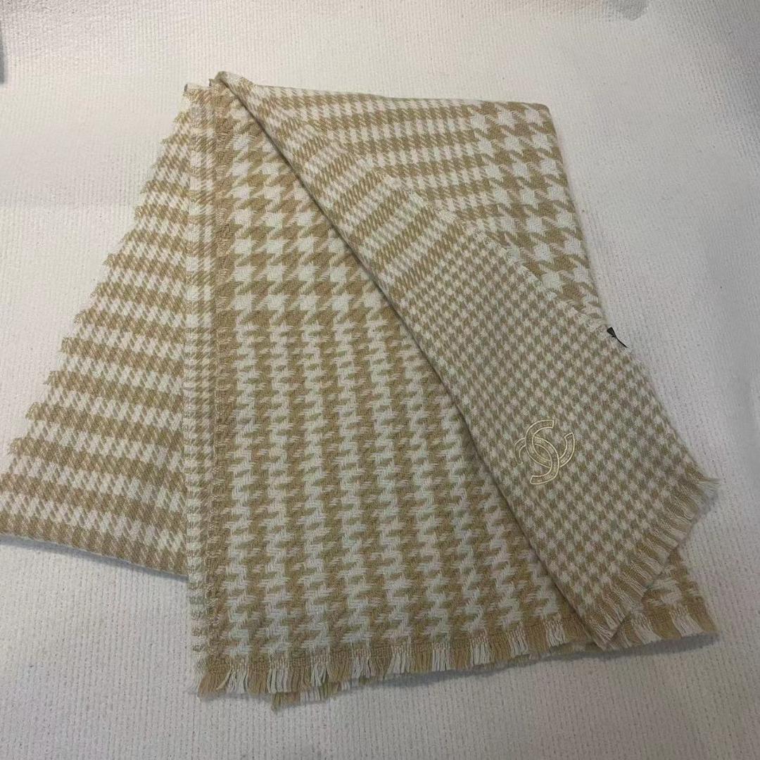 【極美品】CHANEL シャネル マフラー ストール カシミヤ混 千鳥格子柄