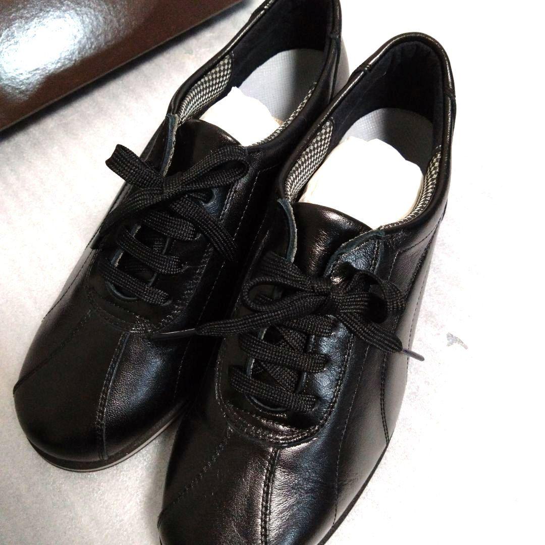 【新品未使用】牛革 シューズ黒 靴23cm　Yoshinoya 軽量シューズ