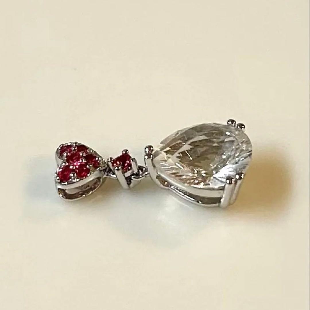 K18WG 笠原真寿美　クォーツ、ハートピンクサファイアペンダントトップ