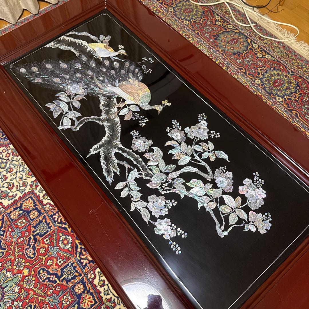 【土曜日15時以降のみ対応可】和風座卓 孔雀と花の螺鈿装飾