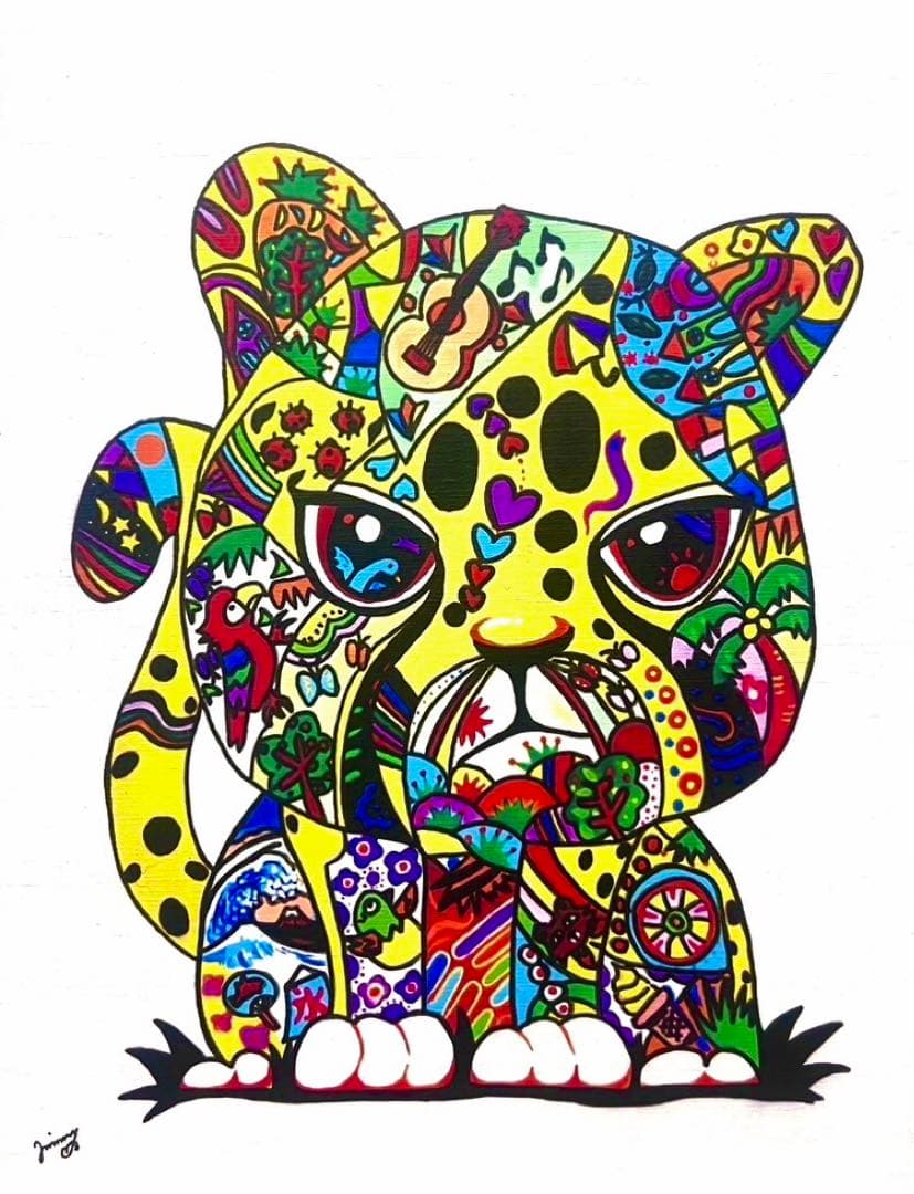 【F6号】ジミー大西（チーター）手描き/表裏サイン有/油彩/アクリル/絵画/額縁