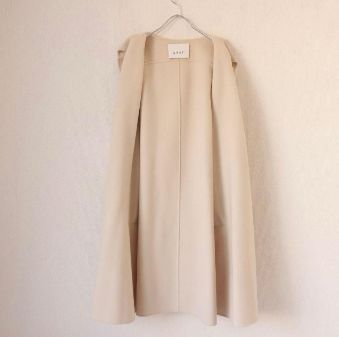 ANAYI リバーシャルムフードコート Mサイズ アイボリー ベルトリボン