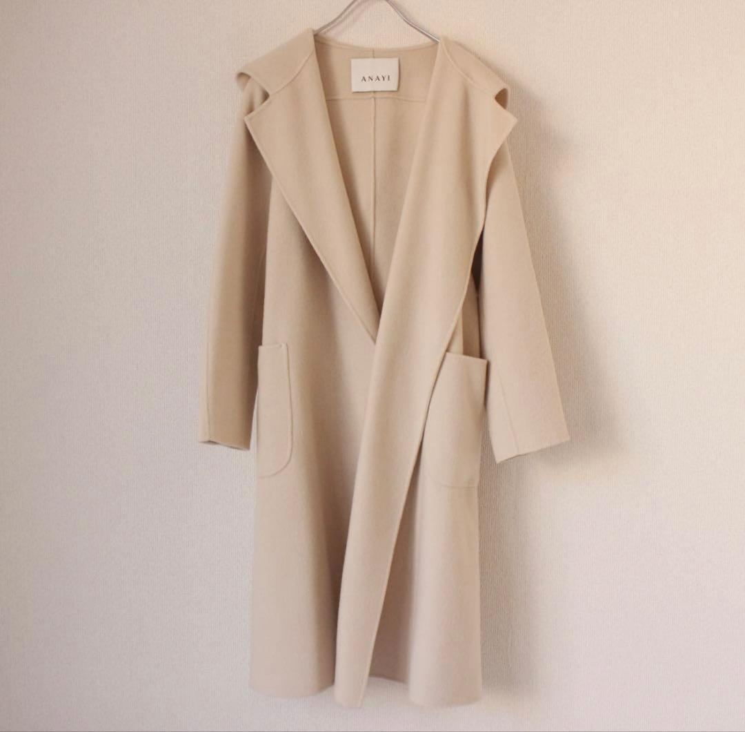 ANAYI リバーシャルムフードコート Mサイズ アイボリー ベルトリボン