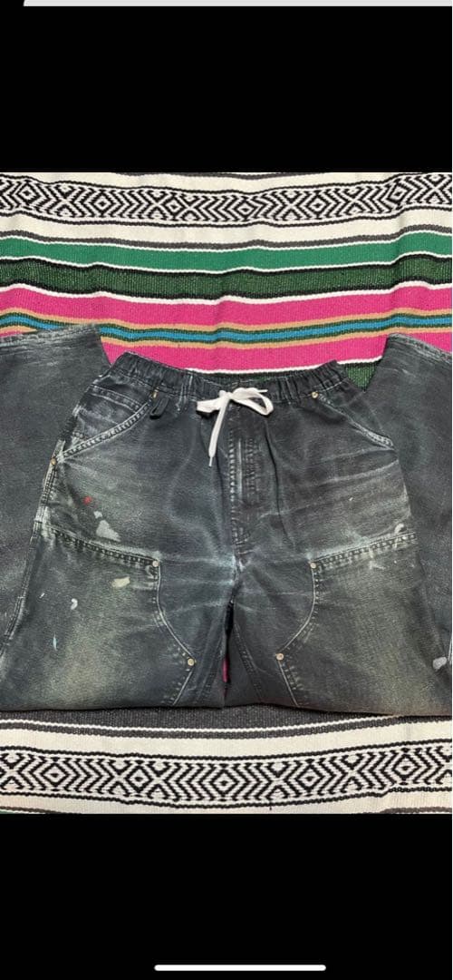 US 三軒茶屋　アス　転写　ダブルニー　イージーパンツ　フェードブラック