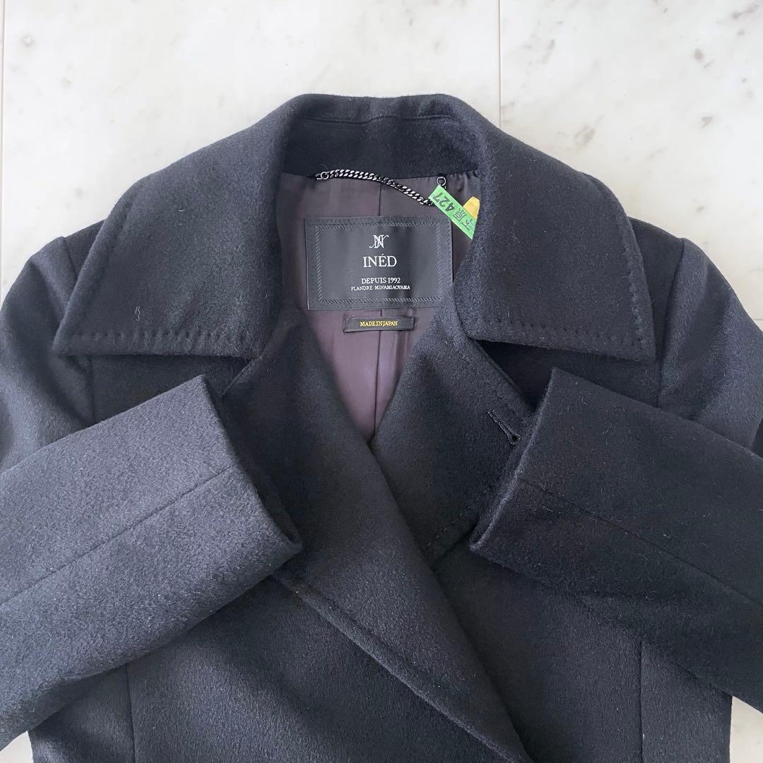 美品＊INED イネド カシミヤ100％ロングコート ブラック ベルト欠品