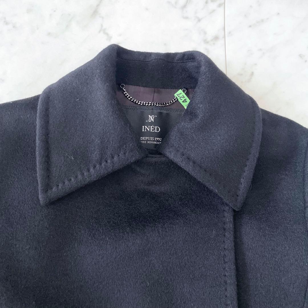 美品＊INED イネド カシミヤ100％ロングコート ブラック ベルト欠品