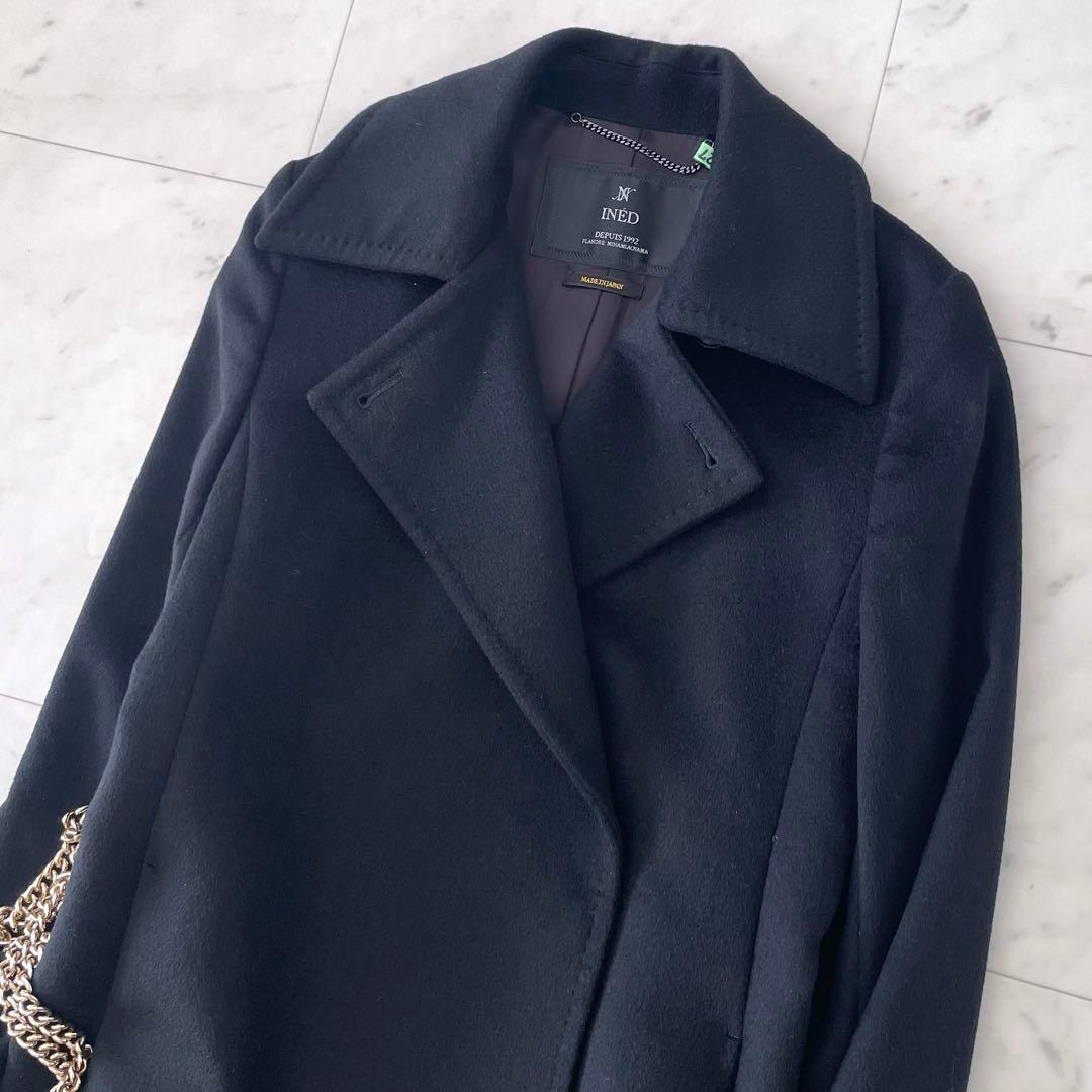 美品＊INED イネド カシミヤ100％ロングコート ブラック ベルト欠品