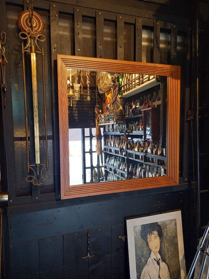 デンマーク　チーク　無垢材　アート　スクェア　フレーム　大型　ウォール　ミラー