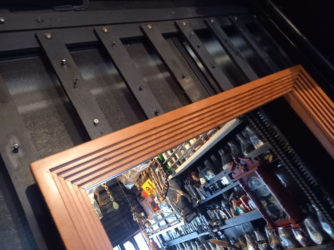 デンマーク　チーク　無垢材　アート　スクェア　フレーム　大型　ウォール　ミラー