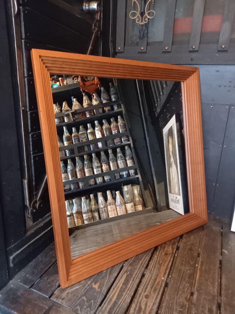 デンマーク　チーク　無垢材　アート　スクェア　フレーム　大型　ウォール　ミラー