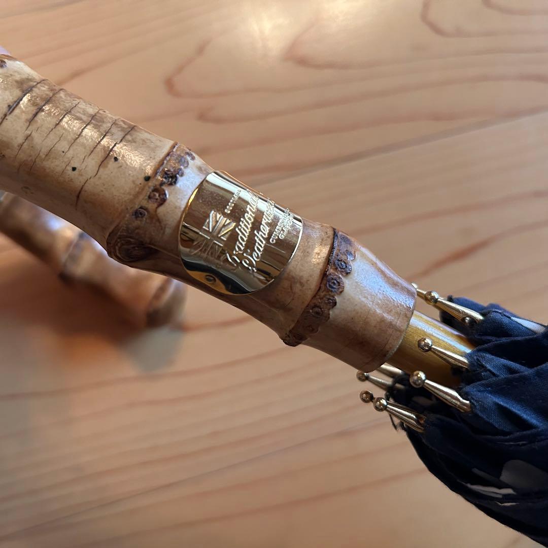 トラディショナル ウェザーウェア 長傘 ネイビー　ドット柄