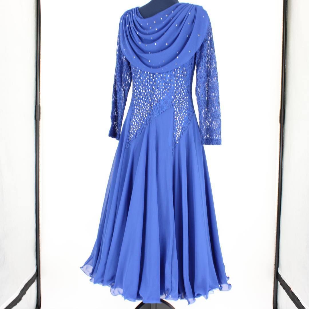 【社交ダンス用衣装 美品】ロイヤルブルー ラインストーン付き ドレス ワンピース