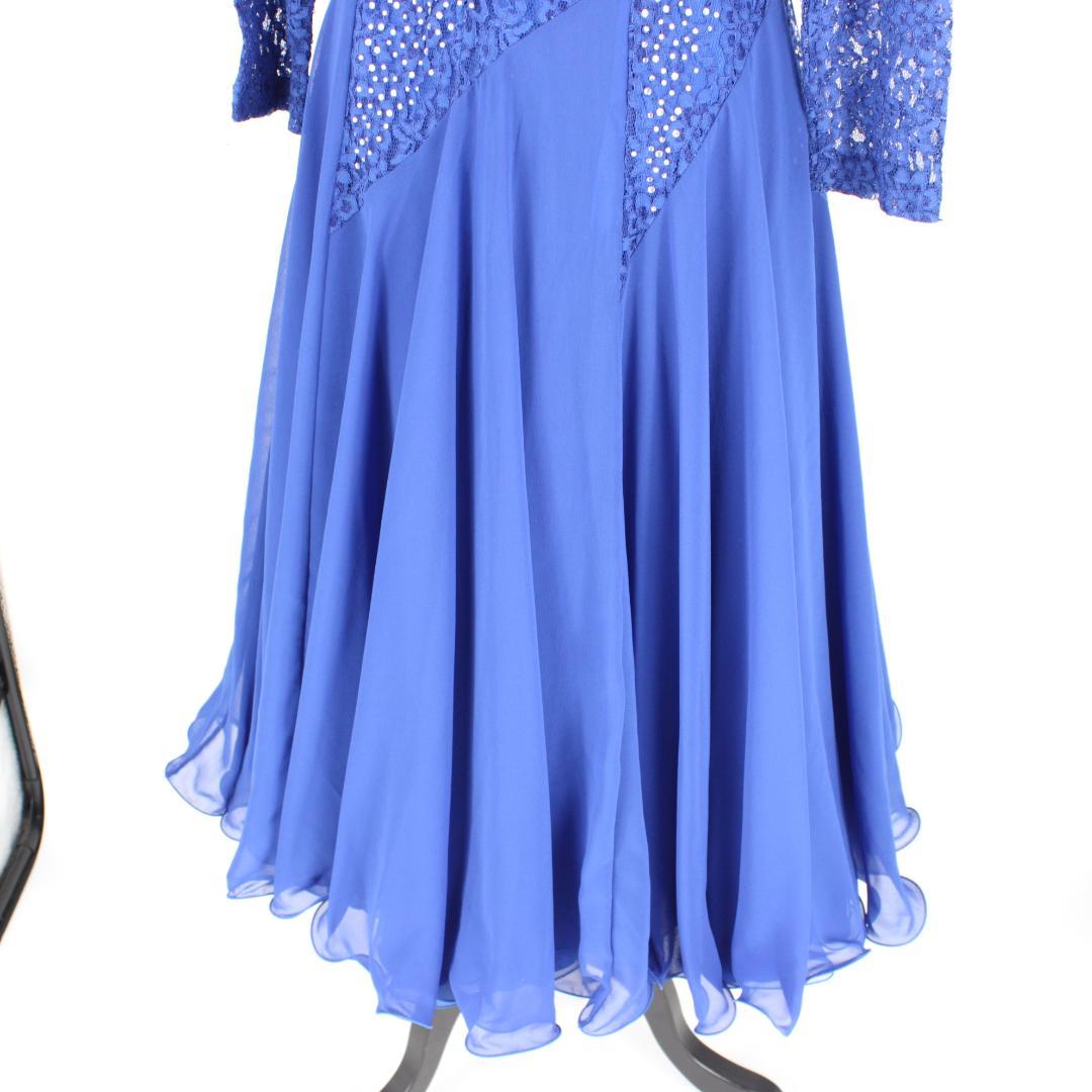 【社交ダンス用衣装 美品】ロイヤルブルー ラインストーン付き ドレス ワンピース