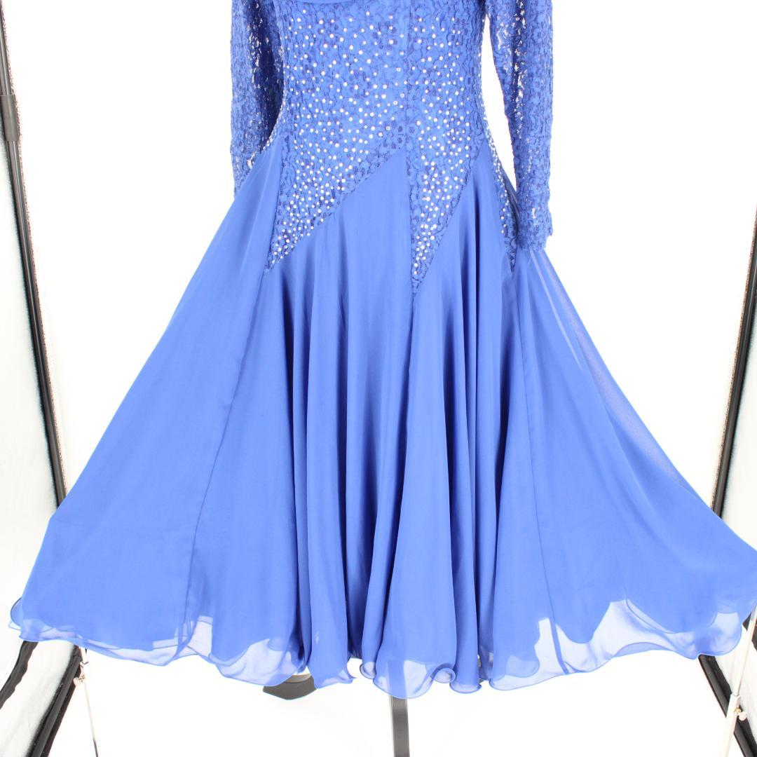 【社交ダンス用衣装 美品】ロイヤルブルー ラインストーン付き ドレス ワンピース